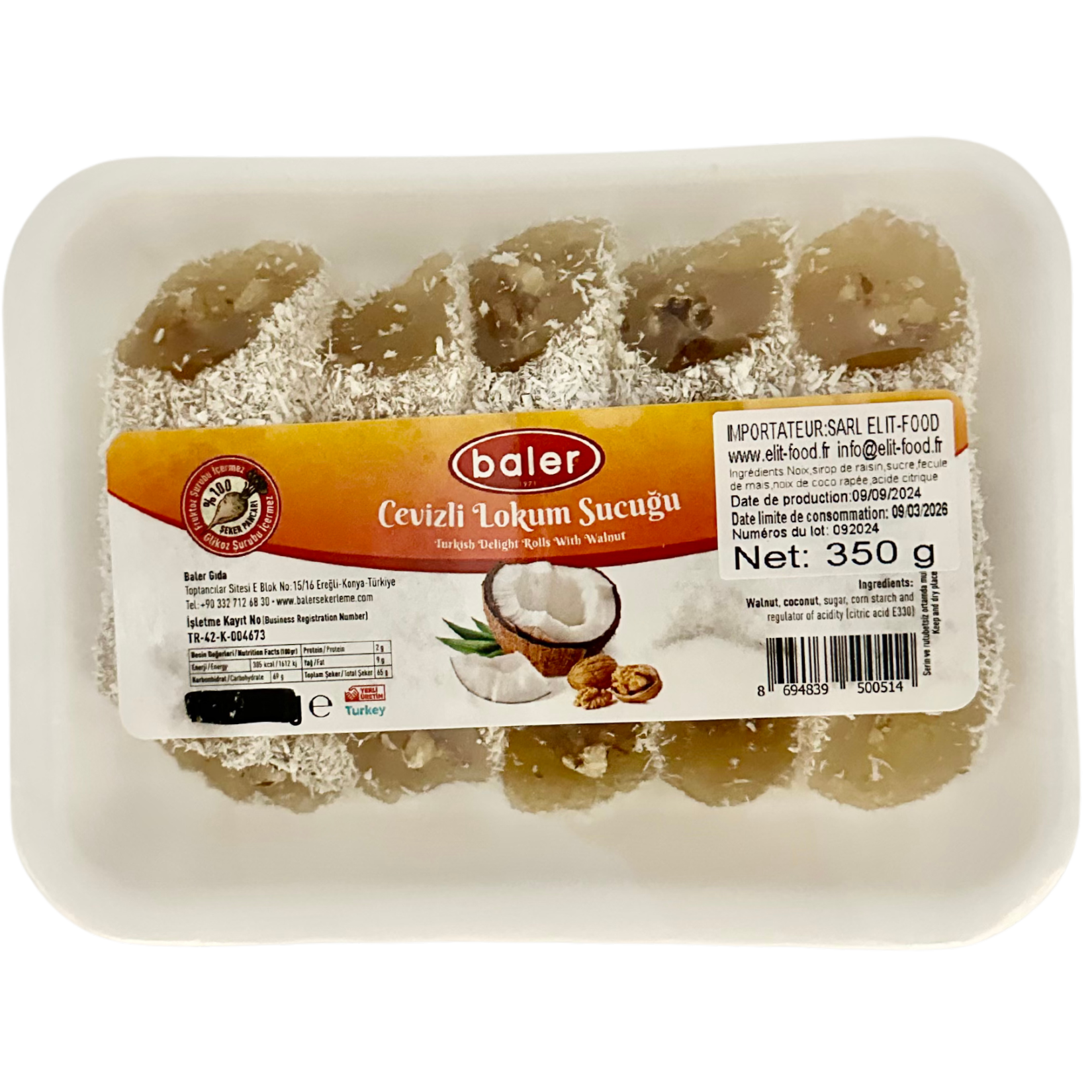 Saucisson de lokum à la noix de coco 350g, Baler 350,0 g